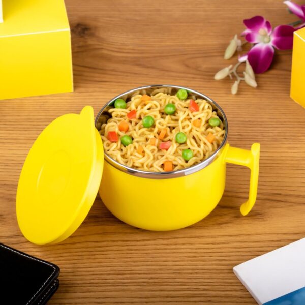 Red soup bowl with lid and handle